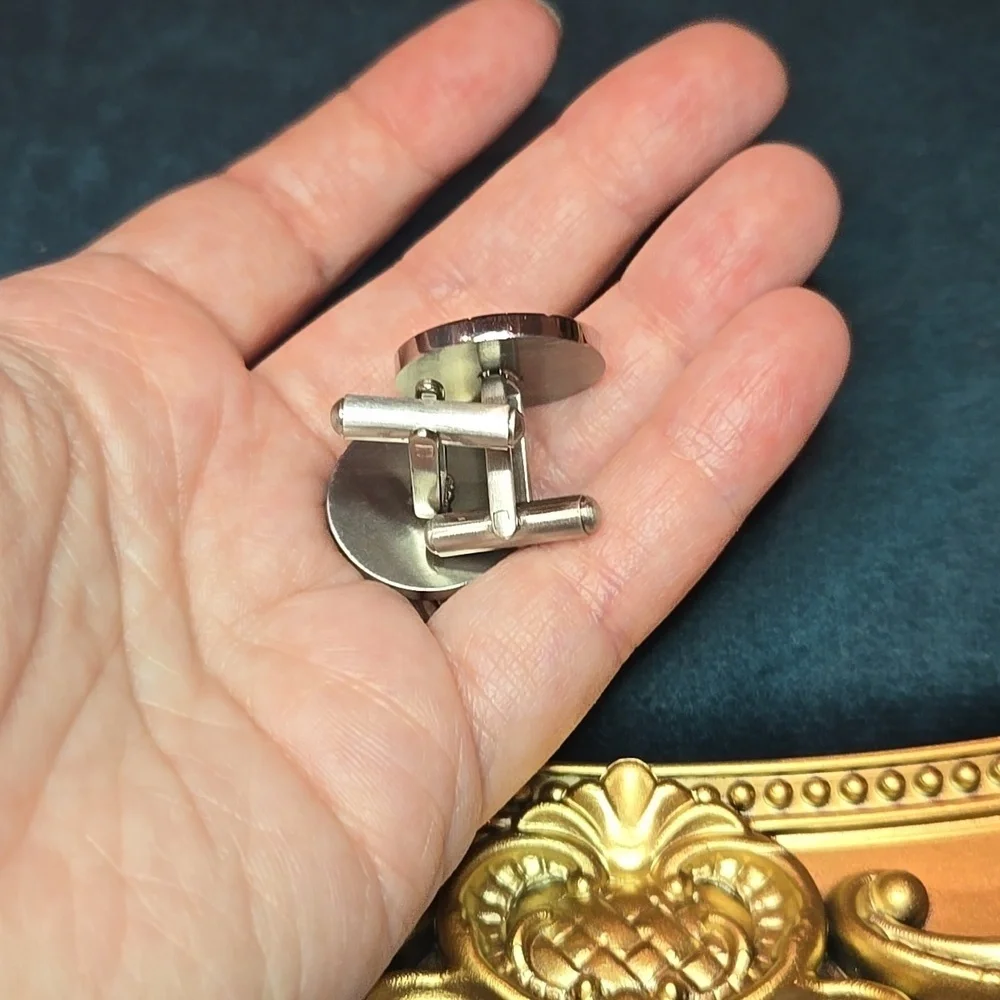 Silver and Black Stainless Steel Cuff Links Brand New